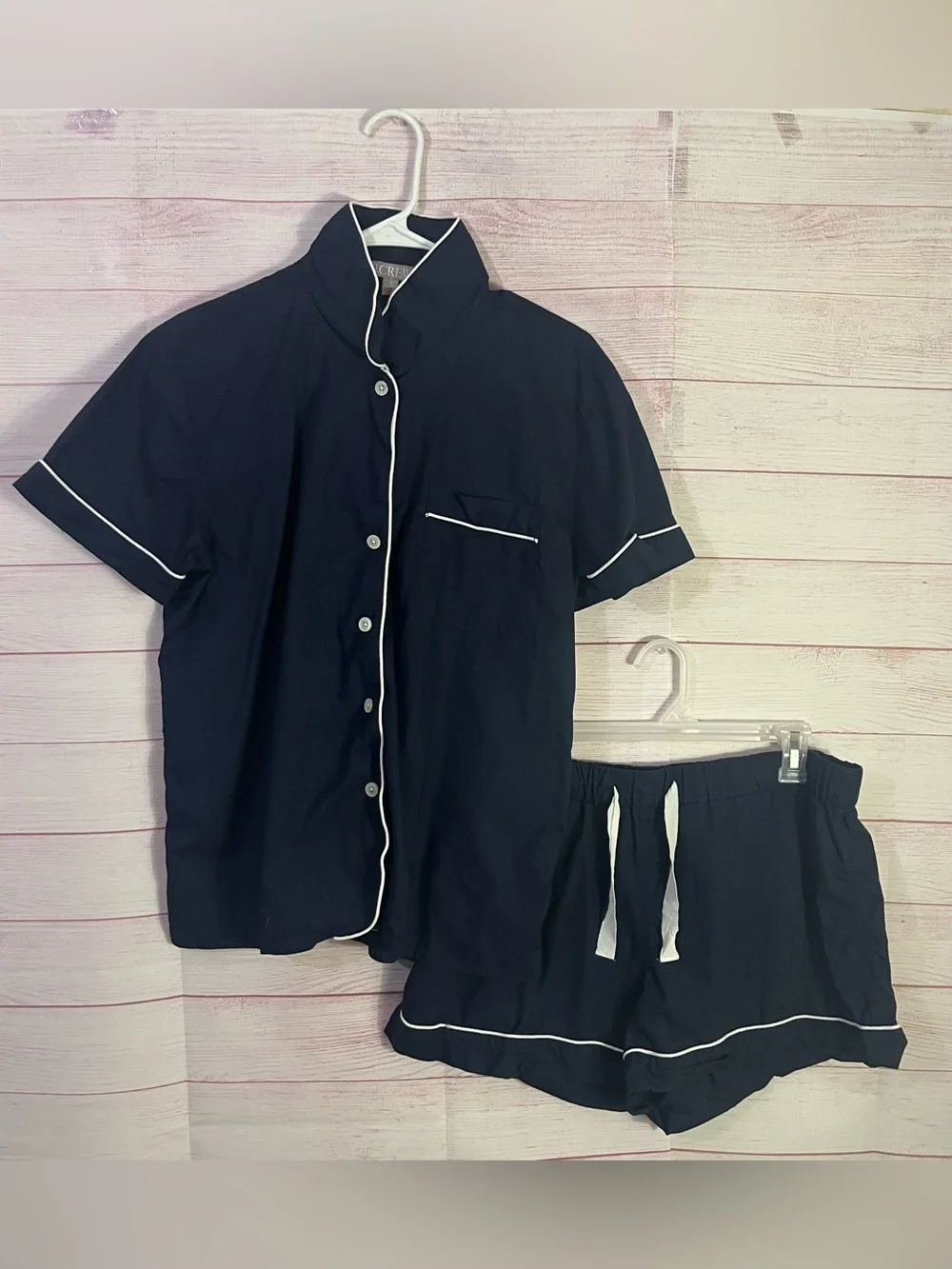 J.Crew 2 Piece Blue w/White Trim Pajama Short Set Medium